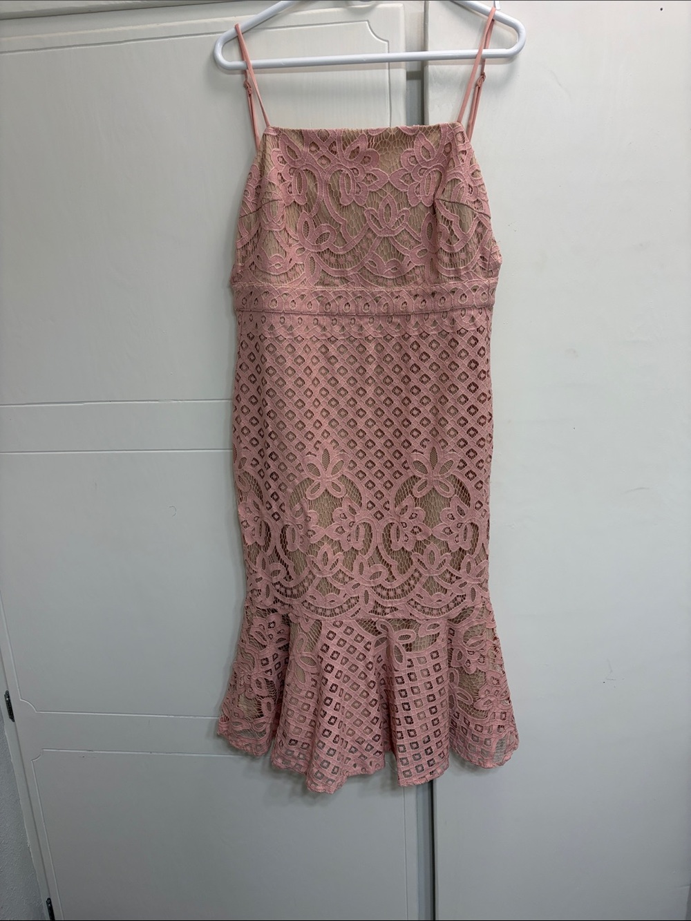 Lulu's Dusty Rose Lace Midi Dress with Spaghetti Straps